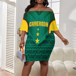 Custom Cameroon Football Off Shoulder Short Dress Nations Cup 2024 Les Lions Indomptables LT7