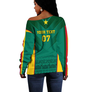 Custom Cameroon Football Off Shoulder Sweater Nations Cup 2024 Les Lions Indomptables