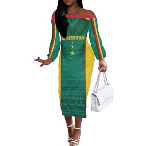 Custom Cameroon Football Off The Shoulder Long Sleeve Dress Nations Cup 2024 Les Lions Indomptables