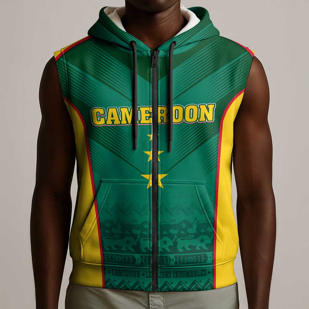 Custom Cameroon Football Sleeveless Zip Hoodie Nations Cup 2024 Les Lions Indomptables - African Pride