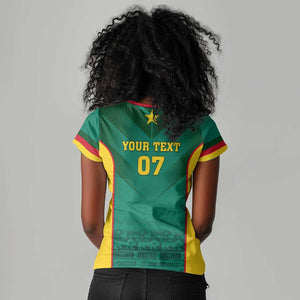 Custom Cameroon Football Women V-Neck T-Shirt Nations Cup 2024 Les Lions Indomptables