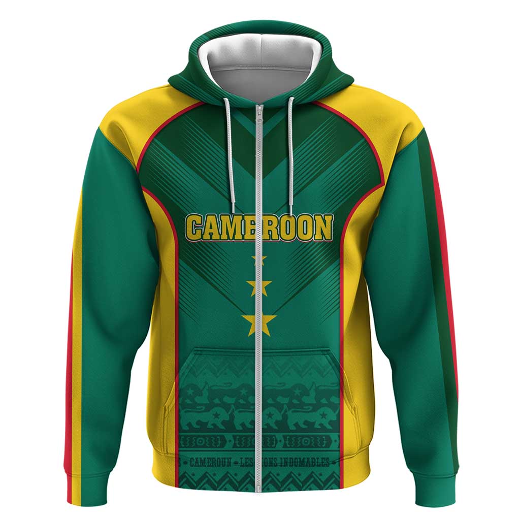 Custom Cameroon Football Zip Hoodie Nations Cup 2024 Les Lions Indomptables