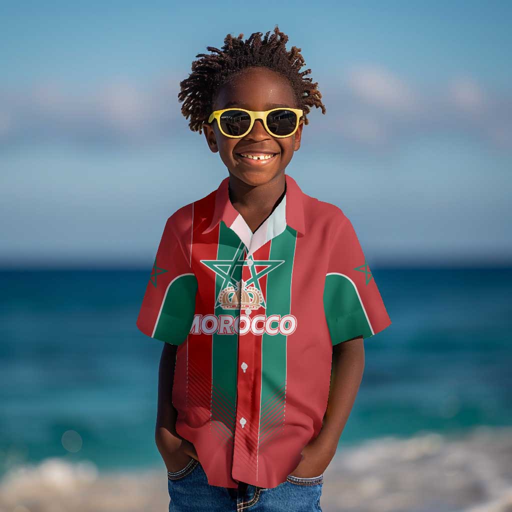 Custom Morocco Football Kid Hawaiian Shirt Nations Cup 2024 Atlas Lions