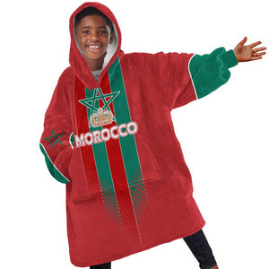 Custom Morocco Football KId Wearable Blanket Hoodie Nations Cup 2024 Atlas Lions