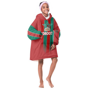 Custom Morocco Football KId Wearable Blanket Hoodie Nations Cup 2024 Atlas Lions