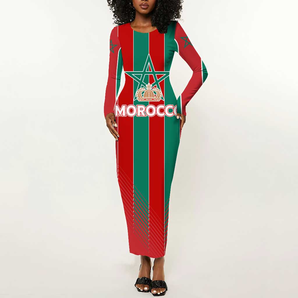 Custom Morocco Football Long Sleeve Bodycon Dress Nations Cup 2024 Atlas Lions