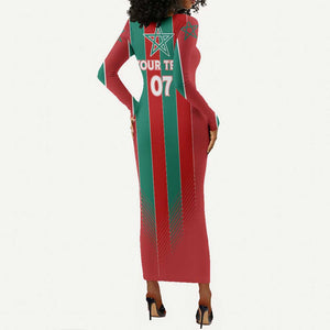 Custom Morocco Football Long Sleeve Bodycon Dress Nations Cup 2024 Atlas Lions