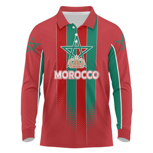 Custom Morocco Football Long Sleeve Polo Shirt Nations Cup 2024 Atlas Lions