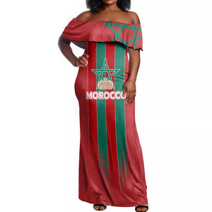 Custom Morocco Football Off Shoulder Maxi Dress Nations Cup 2024 Atlas Lions