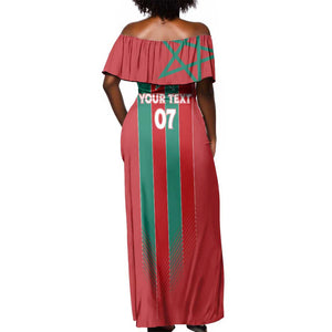 Custom Morocco Football Off Shoulder Maxi Dress Nations Cup 2024 Atlas Lions