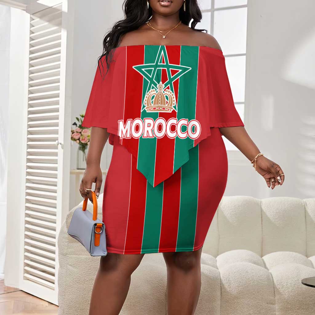 Custom Morocco Football Off Shoulder Short Dress Nations Cup 2024 Atlas Lions LT7