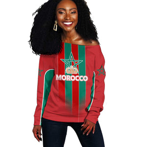 Custom Morocco Football Off Shoulder Sweater Nations Cup 2024 Atlas Lions