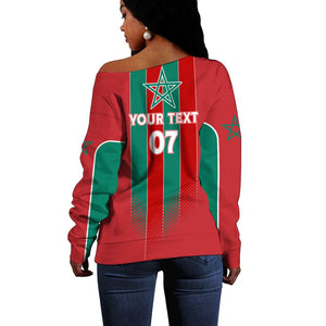 Custom Morocco Football Off Shoulder Sweater Nations Cup 2024 Atlas Lions