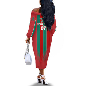 Custom Morocco Football Off The Shoulder Long Sleeve Dress Nations Cup 2024 Atlas Lions