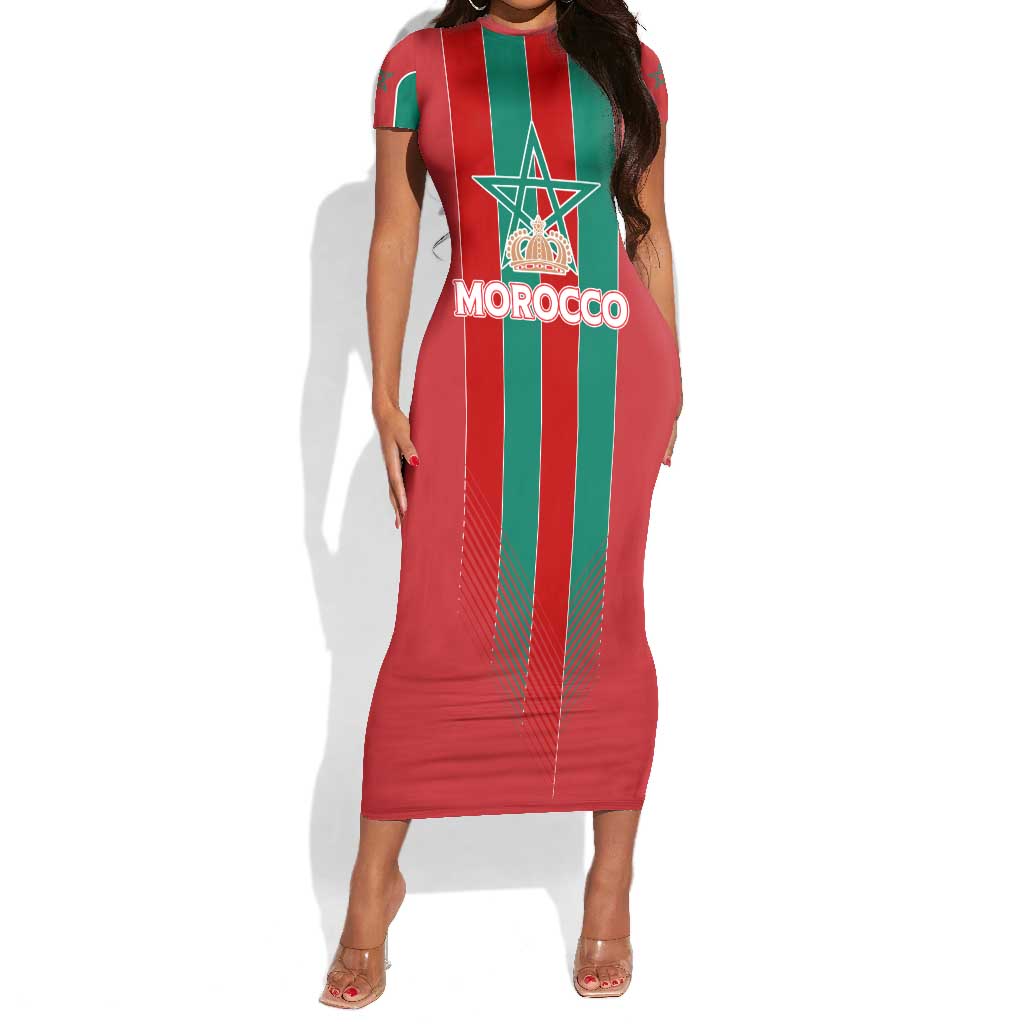 Custom Morocco Football Short Sleeve Bodycon Dress Nations Cup 2024 Atlas Lions LT7