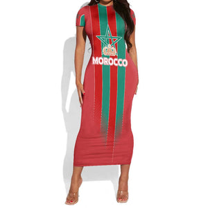 Custom Morocco Football Short Sleeve Bodycon Dress Nations Cup 2024 Atlas Lions