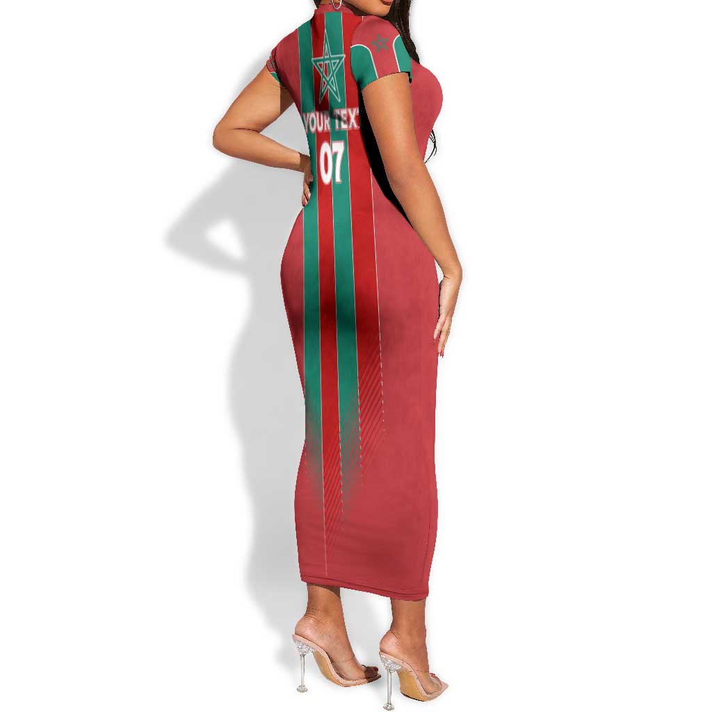 Custom Morocco Football Short Sleeve Bodycon Dress Nations Cup 2024 Atlas Lions LT7