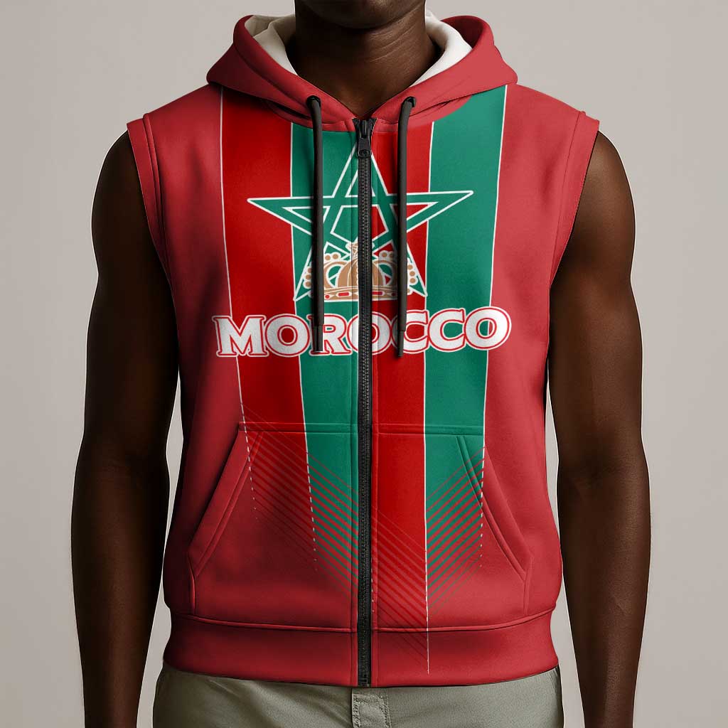 Custom Morocco Football Sleeveless Zip Hoodie Nations Cup 2024 Atlas Lions - African Pride