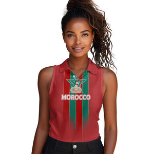 Custom Morocco Football Women Sleeveless Polo Shirt Nations Cup 2024 Atlas Lions