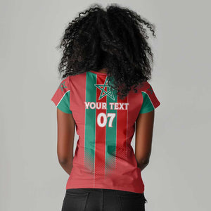 Custom Morocco Football Women V-Neck T-Shirt Nations Cup 2024 Atlas Lions