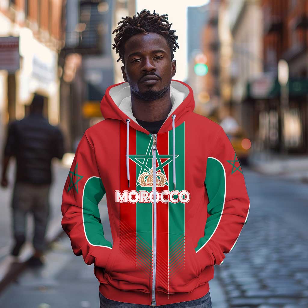 Custom Morocco Football Zip Hoodie Nations Cup 2024 Atlas Lions