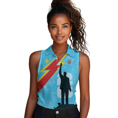 DR Congo WC2026 Custom Women Sleeveless Polo Shirt Lumumba Eva Inspired
