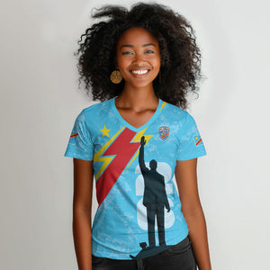 DR Congo WC2026 Custom Women V-Neck T-Shirt Lumumba Eva Inspired