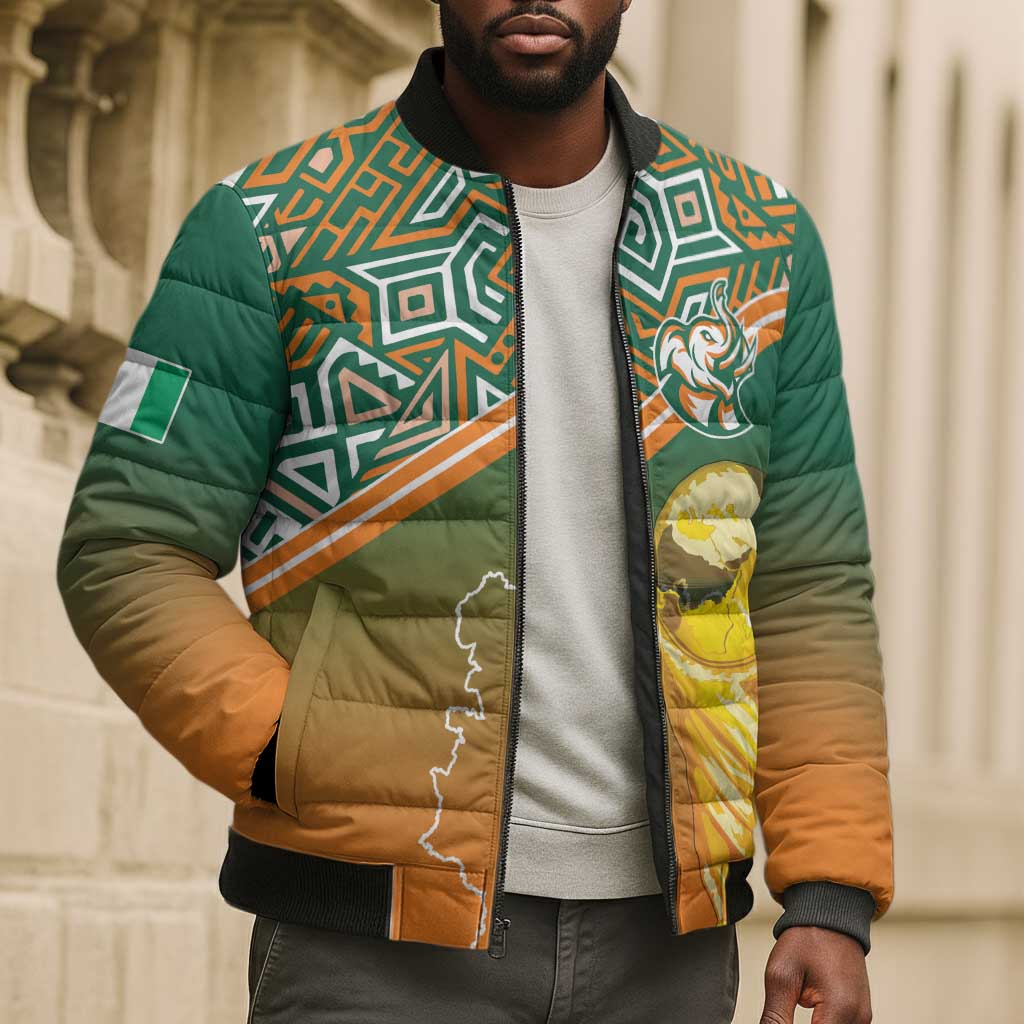 Ivory Coast Football Tribal Patterns Bomber Puffer Jacket WC2026 - African Pride