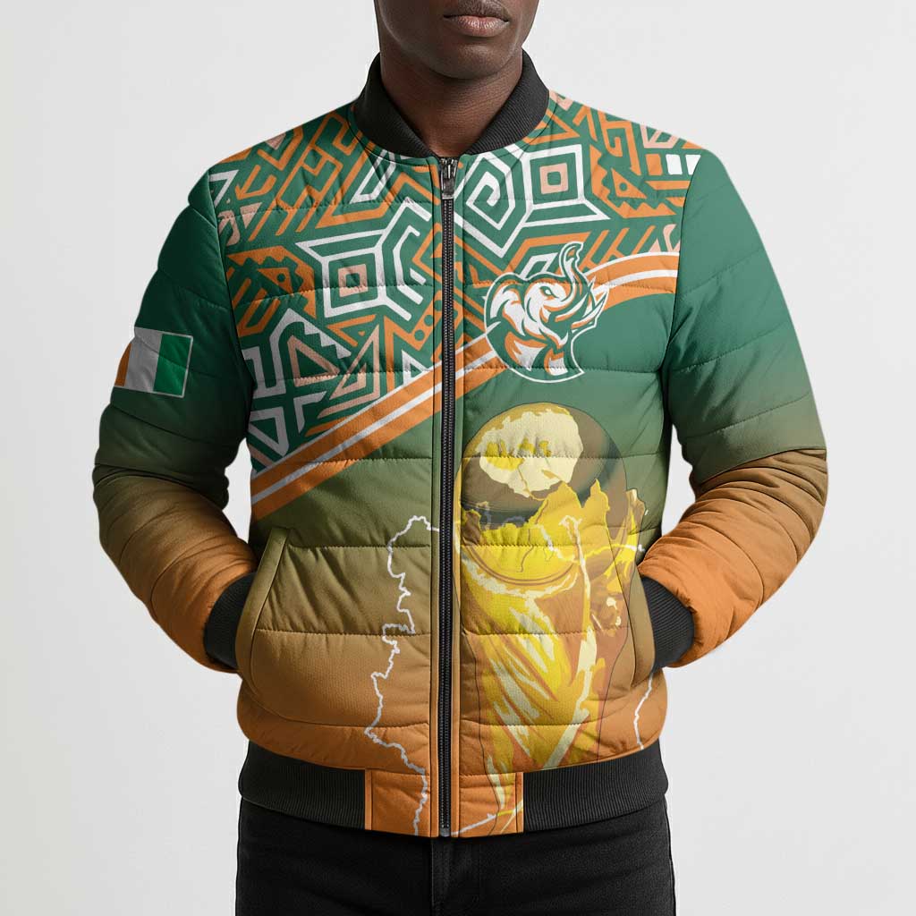 Ivory Coast Football Tribal Patterns Bomber Puffer Jacket WC2026 - African Pride