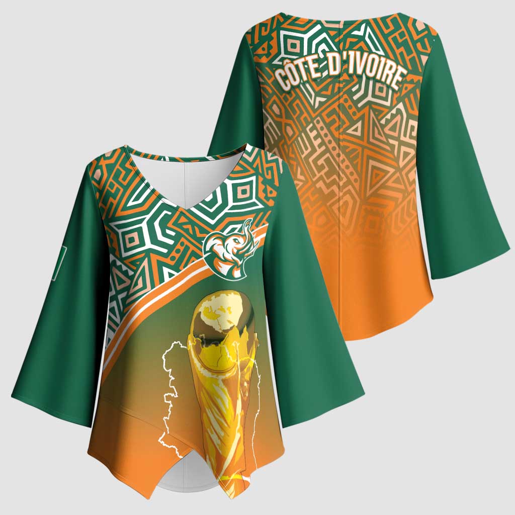 Ivory Coast Football Tribal Patterns Kimono Sleeve Blouse WC2026 - African Pride