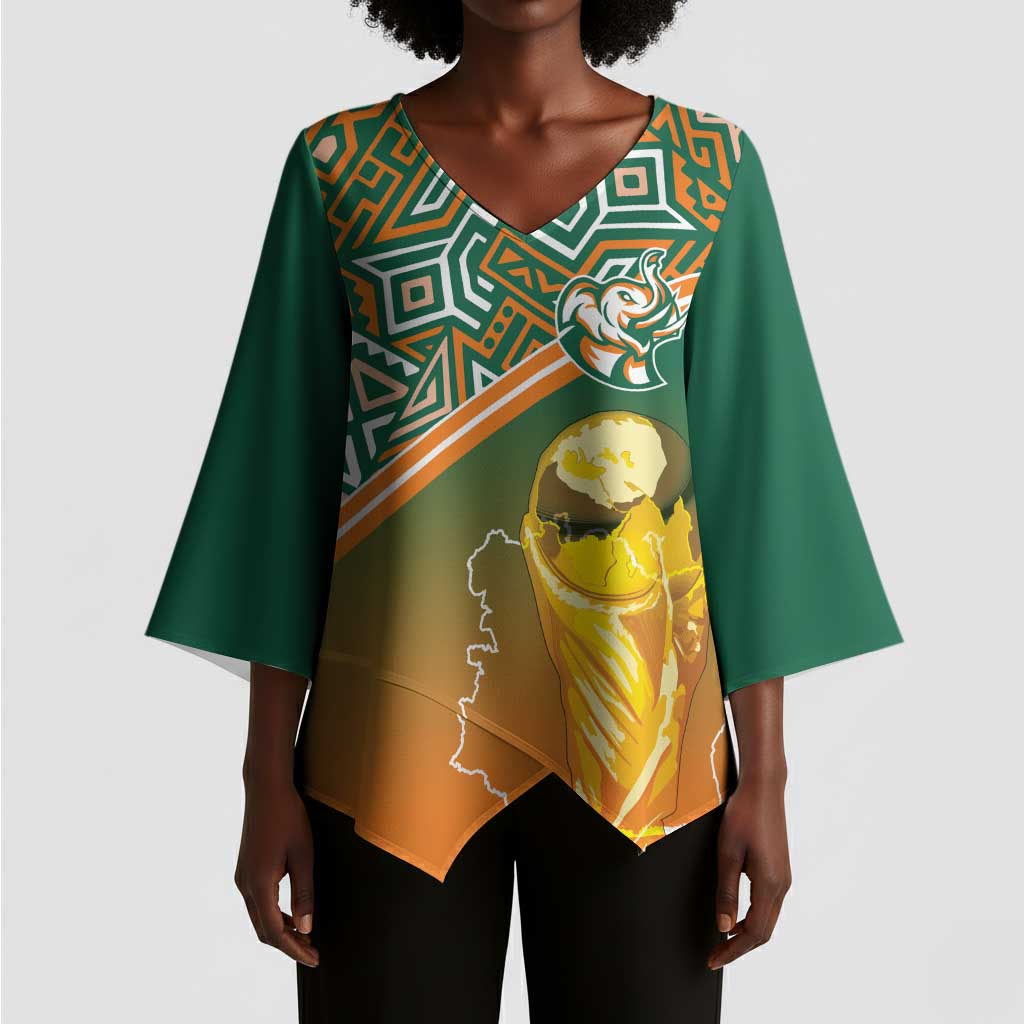 Ivory Coast Football Tribal Patterns Kimono Sleeve Blouse WC2026 - African Pride