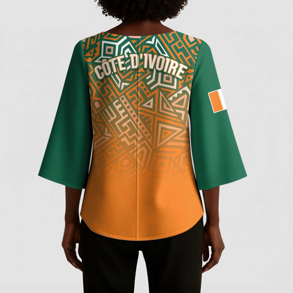 Ivory Coast Football Tribal Patterns Kimono Sleeve Blouse WC2026 - African Pride