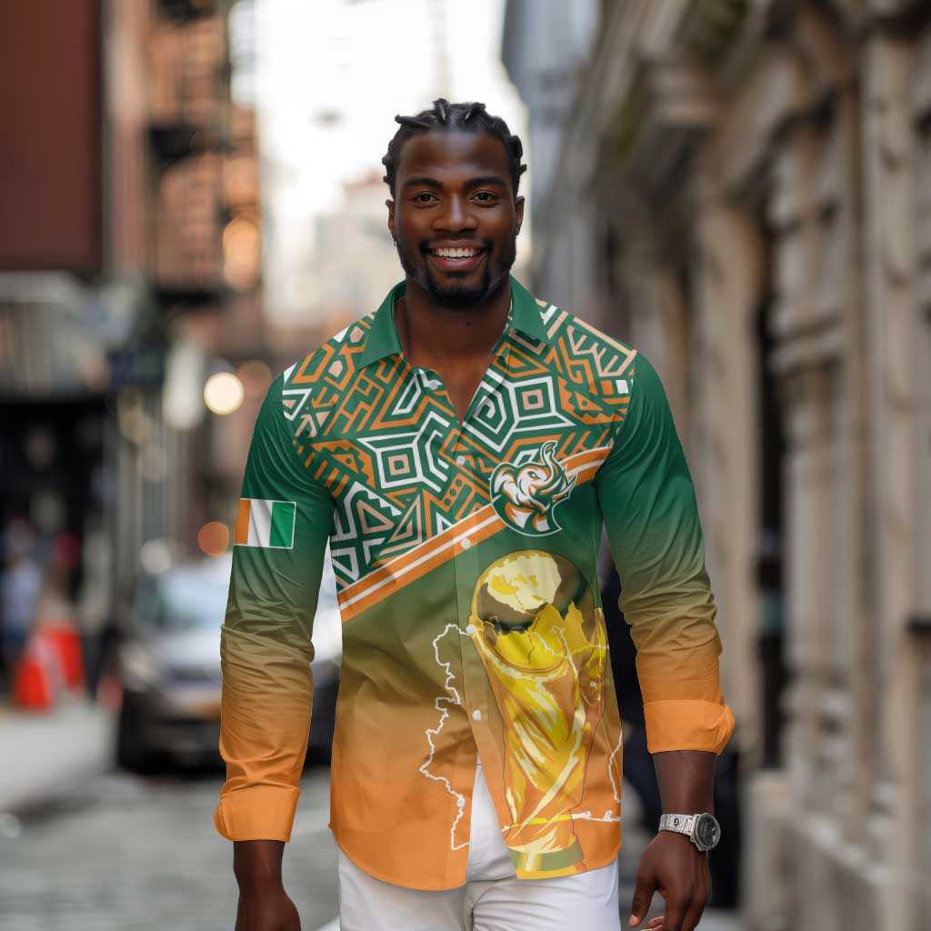 Ivory Coast Football Tribal Patterns Long Sleeve Button Shirt WC2026 - African Pride