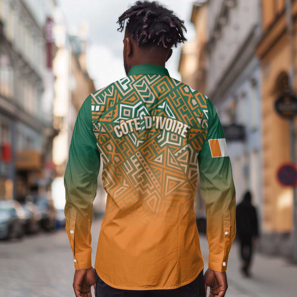 Ivory Coast Football Tribal Patterns Long Sleeve Button Shirt WC2026 - African Pride