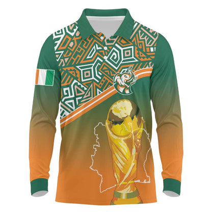 Ivory Coast Football Tribal Patterns Long Sleeve Polo Shirt WC2026 - African Pride