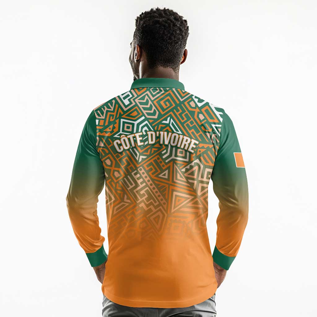 Ivory Coast Football Tribal Patterns Long Sleeve Polo Shirt WC2026 - African Pride