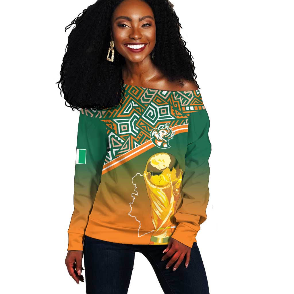 Ivory Coast Football Tribal Patterns Off Shoulder Sweater WC2026 - African Pride