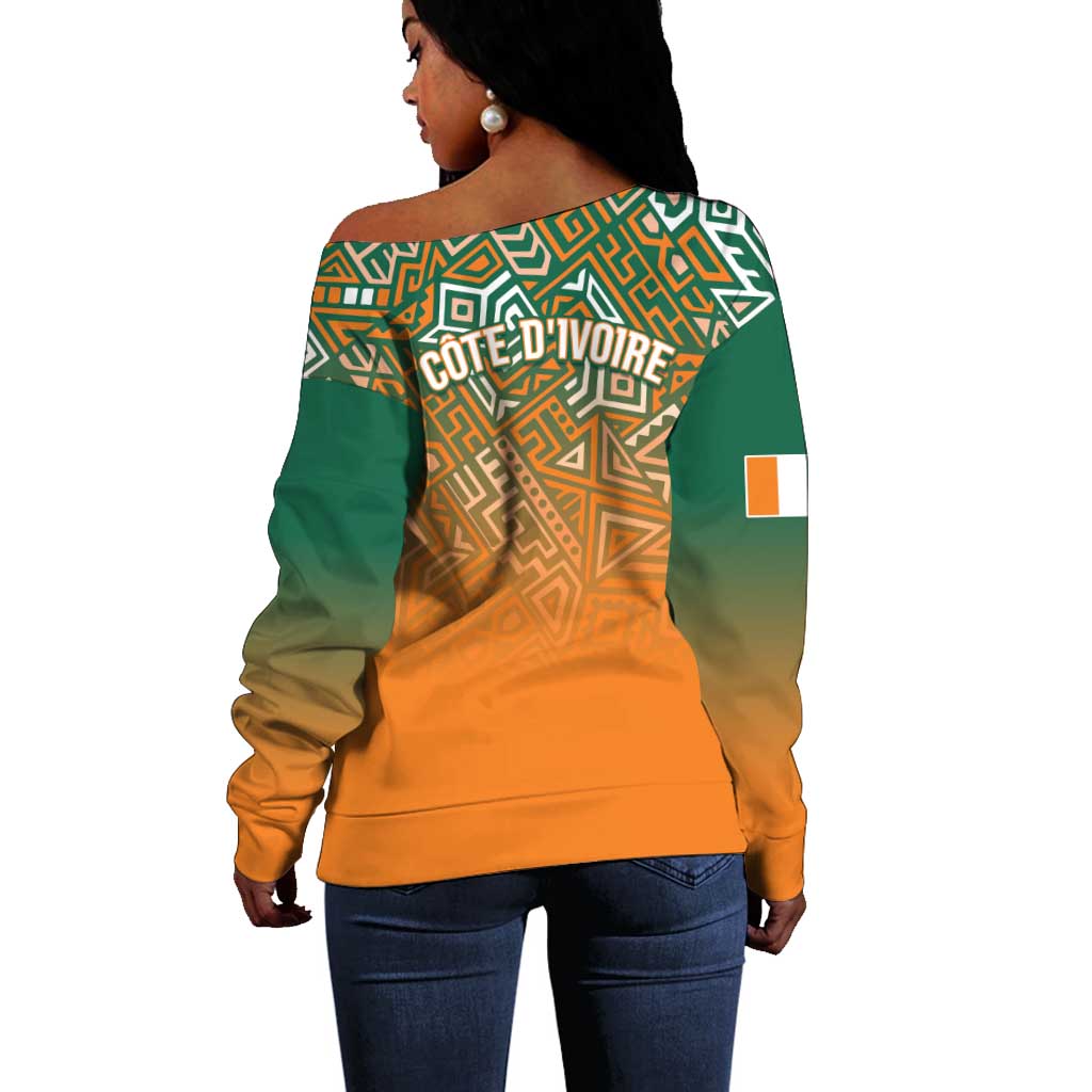 Ivory Coast Football Tribal Patterns Off Shoulder Sweater WC2026 - African Pride