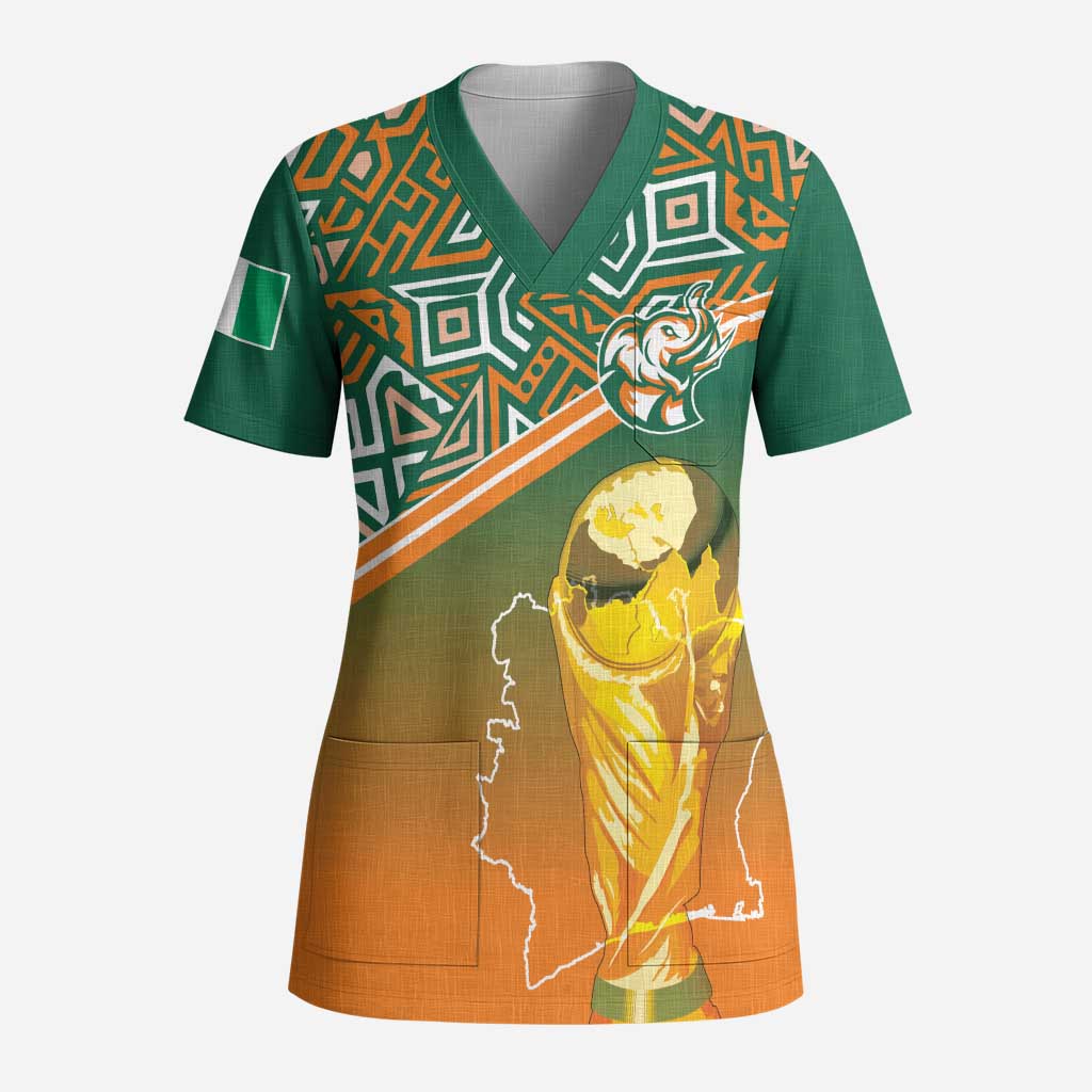 Ivory Coast Football Tribal Patterns Scrub Top WC2026 - African Pride