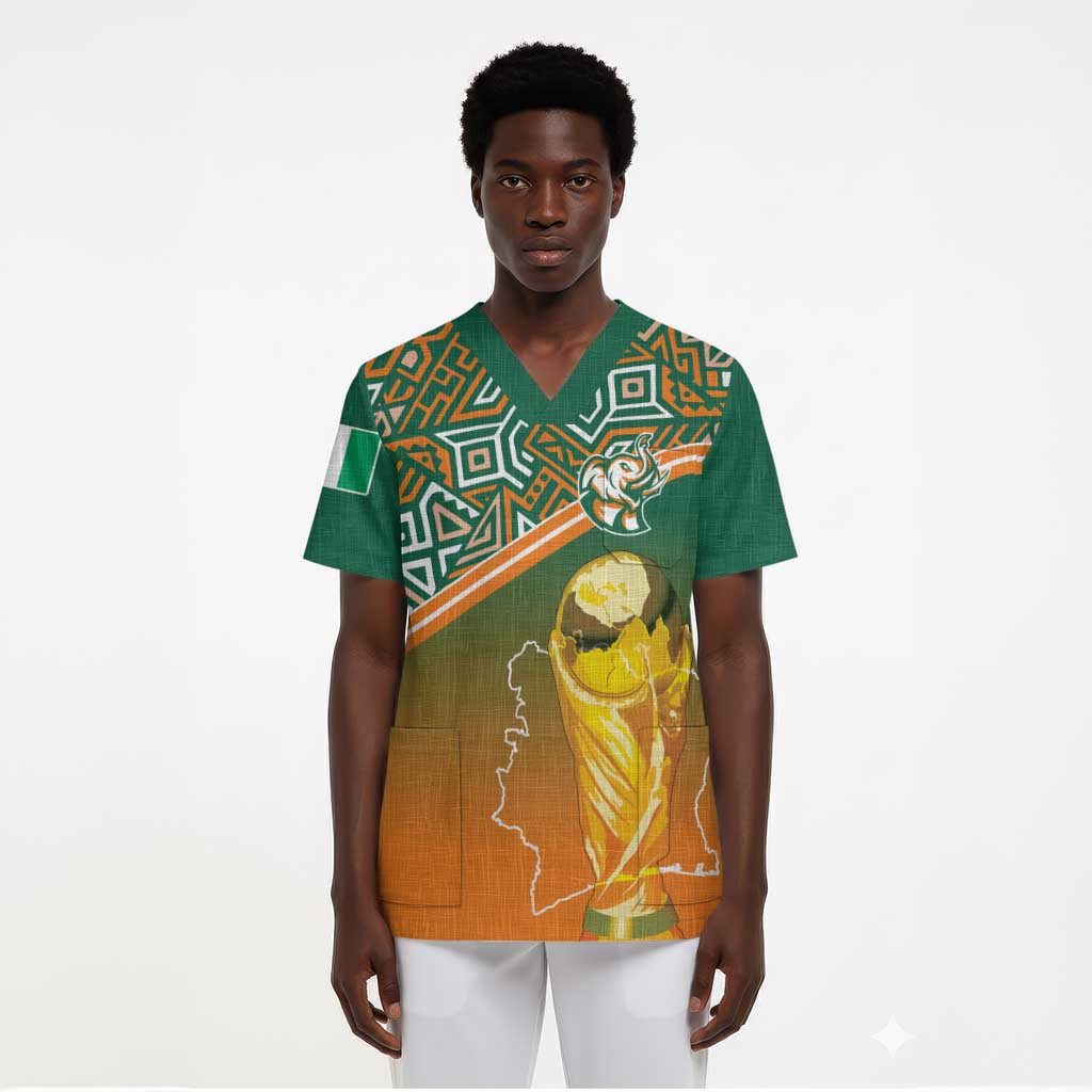 Ivory Coast Football Tribal Patterns Scrub Top WC2026 - African Pride