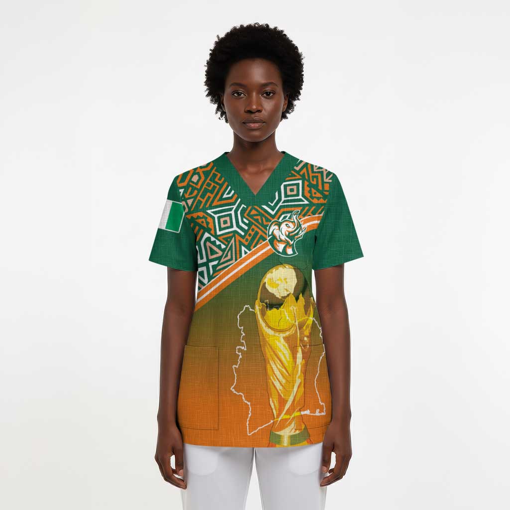 Ivory Coast Football Tribal Patterns Scrub Top WC2026 - African Pride
