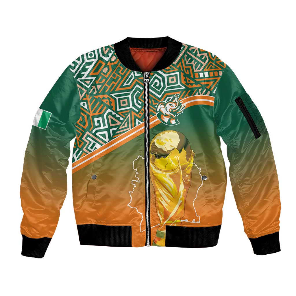 Ivory Coast Football Tribal Patterns Sleeve Zip Bomber Jacket WC2026 - African Pride