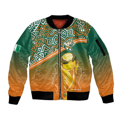 Ivory Coast Football Tribal Patterns Sleeve Zip Bomber Jacket WC2026 - African Pride