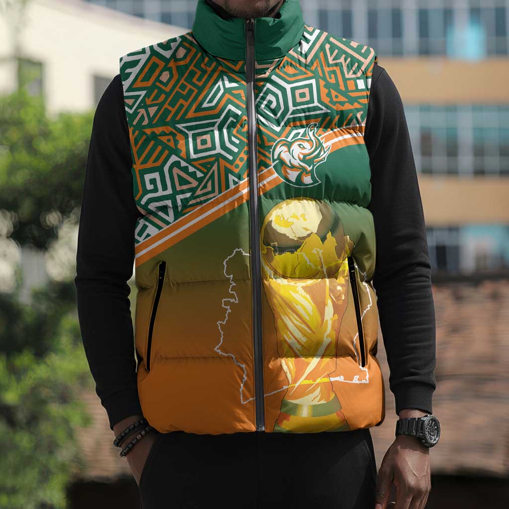 Ivory Coast Football Tribal Patterns Sleeveless Puffer Jacket WC2026 - African Pride