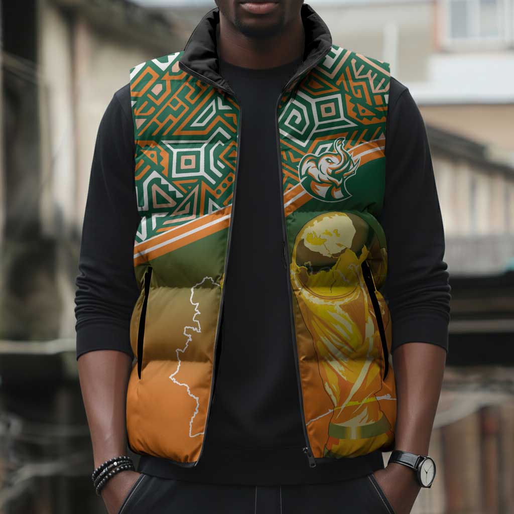 Ivory Coast Football Tribal Patterns Sleeveless Puffer Jacket WC2026 - African Pride