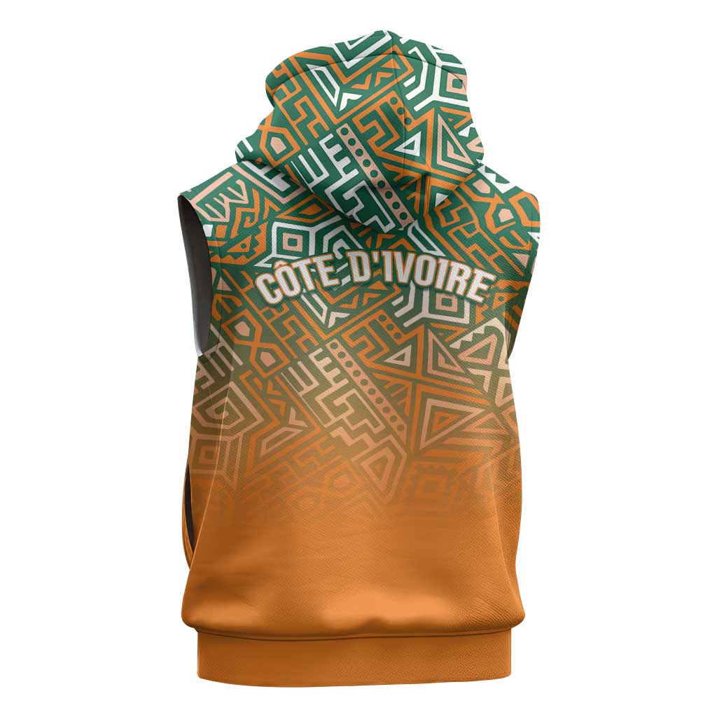 Ivory Coast Football Tribal Patterns Sleeveless Zip Hoodie WC2026 - African Pride