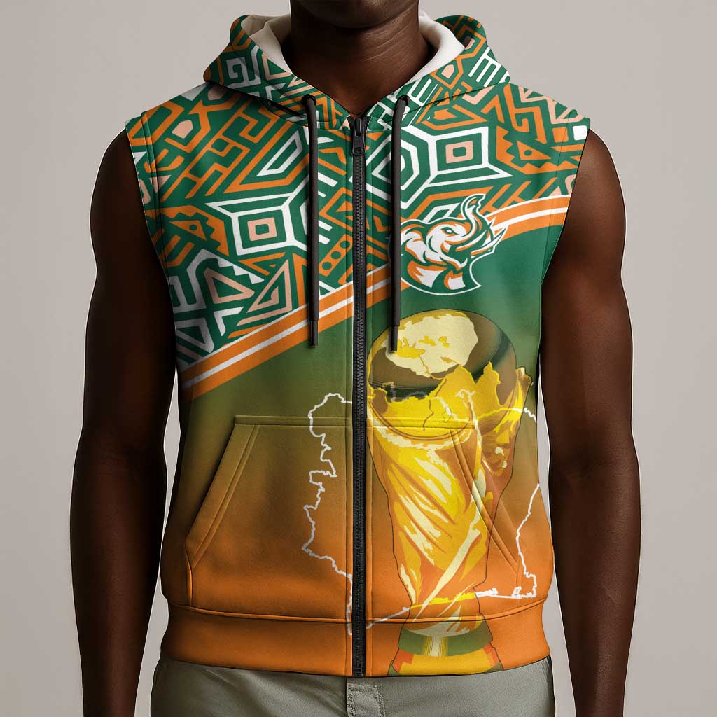Ivory Coast Football Tribal Patterns Sleeveless Zip Hoodie WC2026 - African Pride