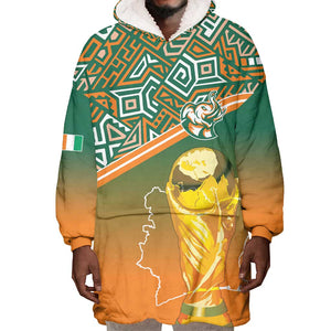 Ivory Coast Football Tribal Patterns Wearable Blanket Hoodie WC2026 - African Pride