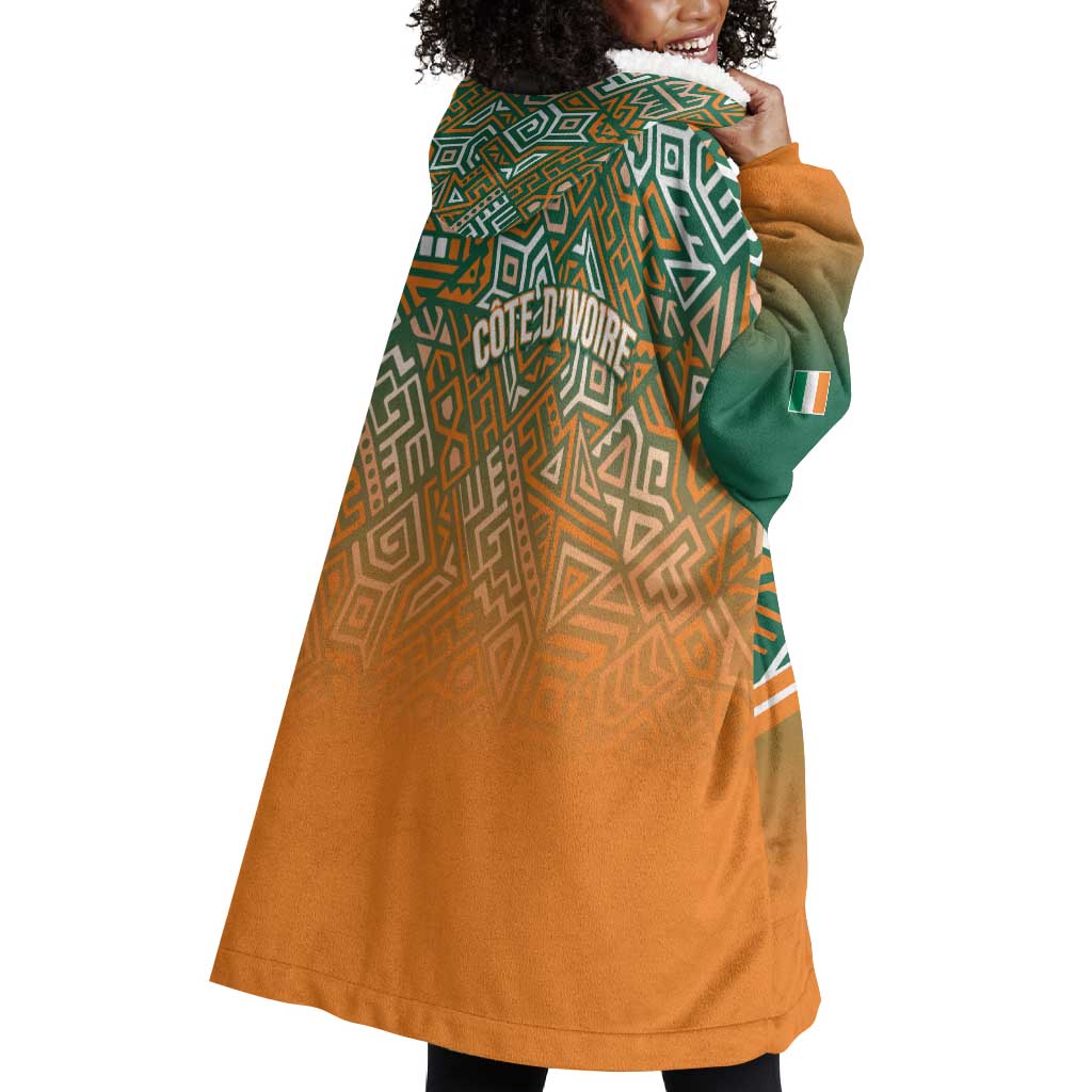 Ivory Coast Football Tribal Patterns Wearable Blanket Hoodie WC2026 - African Pride
