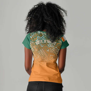 Ivory Coast Football Tribal Patterns Women V-Neck T-Shirt WC2026 - African Pride